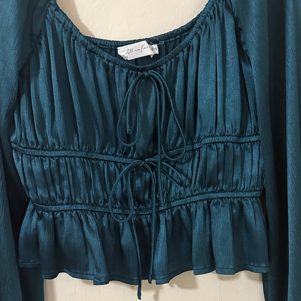 All in Favor Teal Off-Shoulder Blouse - Picture 7 of 8